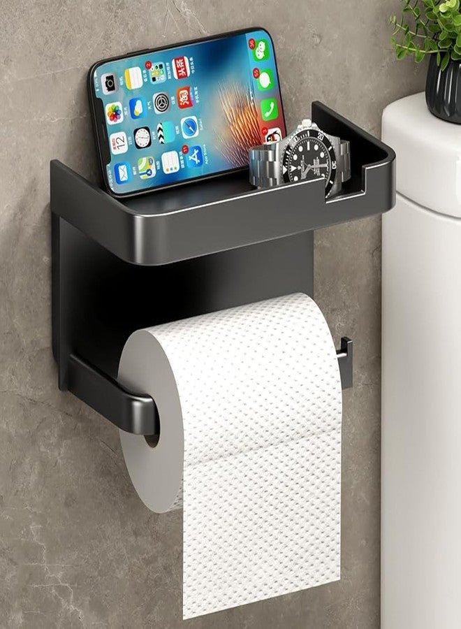 MVM Enterprise Toilet Paper Holder with Phone Shelf, Adhesive or Screw Wall Mounted Toilet Paper Roll Storage, Bathroom Tissue Holder, Toilet Paper Roll Dispenser - Image 1